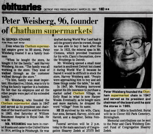 Chatham Supermarket - March 23 1987 Obituary (newer photo)